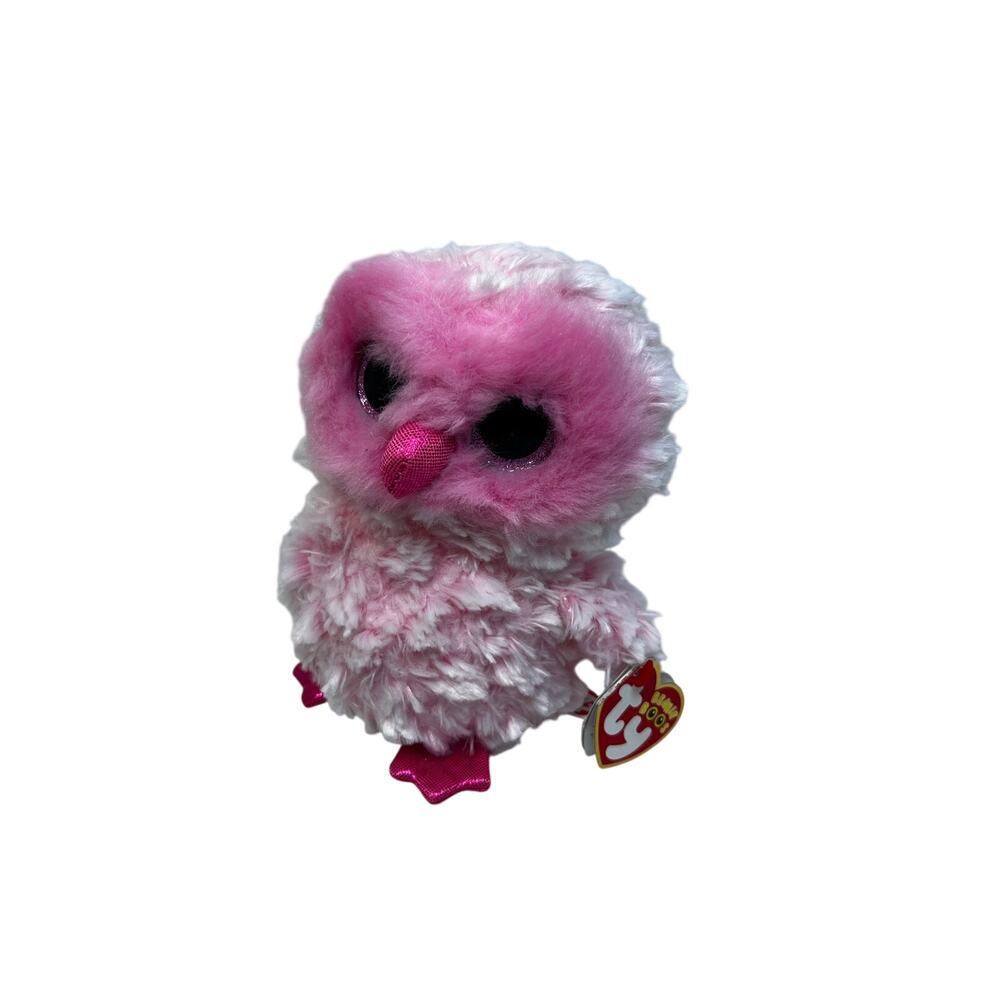 ty Beanie Boo's TWIGGY the pink barn owl NWT glitter eyes shiny feet collectible